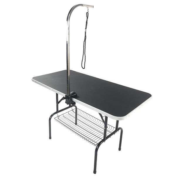 48" Foldable Pet Grooming Table with Mesh Tray and Adjustable Arm Silver Base with Black Table