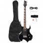 Glarry Flame Electric Guitar Shaped Electric Guitar Pack Strap Picks Shake Cable Wrench Tool Black