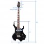 Glarry Flame Electric Guitar Shaped Electric Guitar Pack Strap Picks Shake Cable Wrench Tool Black