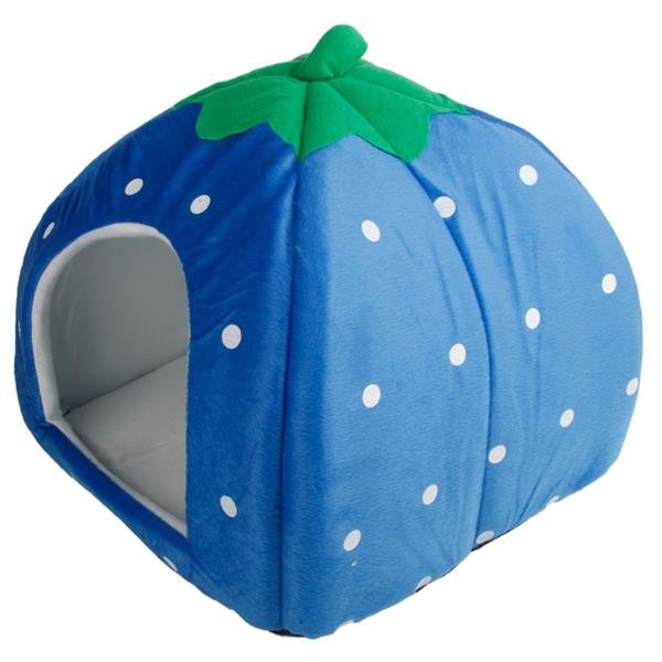 Soft Cotton Cute Strawberry Style Multi-purpose Pets Dog Cat House Nest Yurt Size L Deep Blue
