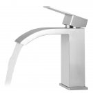 Single Handle Waterfal Bathroom Vanity Brushed Finish Sink Faucet with Extra Large Rectangular Spout