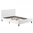 Button Decoration PU Iron Bed White Twin