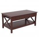 Simple Two-Pull Solid Wood Coffee Table With Two Sides Crossed-Brown