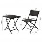 Oshion Folding Rattan Chair Three-Piece Square Table-Black