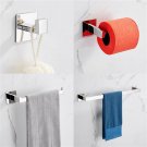 Strong Viscosity Adhesive 4 Pieces Bathroom Accessories Set Without Drilling Silver Brushed Towel