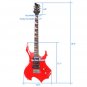 Glarry Flame Electric Guitar HSH Pickup Shaped Electric Guitar Pack Strap Picks Shake Cable Red