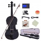 Glarry GV102 4/4 Solid Wood EQ Violin Case Bow Violin Strings Shoulder Rest Electronic Tuner, Black