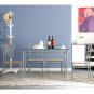 [110 x 70 x 76cm] Iron Glass Dining Table and Chairs Silver One Table and Four Chairs MDF Cushion
