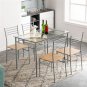 [110 x 70 x 76cm] Iron Glass Dining Table and Chairs Silver One Table and Four Chairs MDF Cushion