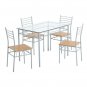 [110 x 70 x 76cm] Iron Glass Dining Table and Chairs Silver One Table and Four Chairs MDF Cushion