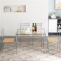 [110 x 70 x 76cm] Iron Glass Dining Table and Chairs Silver One Table and Four Chairs MDF Cushion