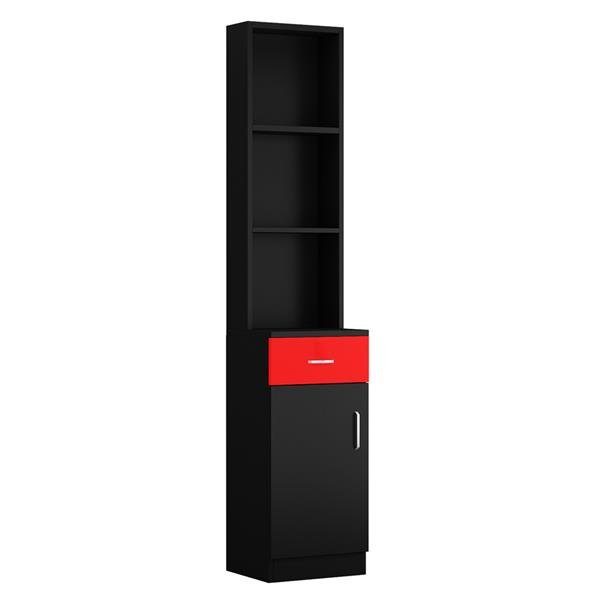 Standing 5 Compartments 1 Drawer 1 Door MDF Barber Cabinet Black and Red