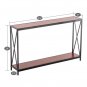 Triamine Board Cross Iron Frame Porch Table Sofa Side Table Reddish Brown Wood Grain