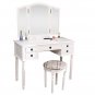 Dresser Three-Fold Square Mirror Drawers Roman Column Table/Stool White