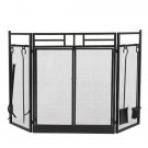 Double Door Tri-Fold Iron Mesh Fireplace Screen 122*80 with Tools