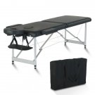 84" 2 Sections Folding Portable Aluminum Foot Beauty Massage Bed 60CM Wide Adjustable Height Black