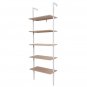 5-Shelf Wood Ladder Bookcase with Metal Frame, Industrial 5-Tier Modern Ladder Shelf Wood Shelves
