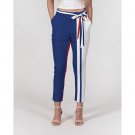 Uniquely You Womens Pants / Tapered Trousers with Belt / Blue Red White Stripped