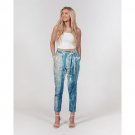 Women's Pants, Tapered Cut Trousers - Belted / Blue / Multicolor
