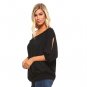 Women's 3/4 Three Quarter Sleeve Peasant Top with Elastic Neckline