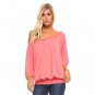 Women's 3/4 Three Quarter Sleeve Peasant Top with Elastic Neckline