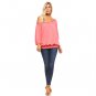 Women's 3/4 Three Quarter Sleeve Peasant Top with Elastic Neckline