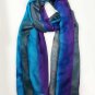 Blue Striped Modal Silk Hand Painted Watercolor Scarf