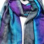 Blue Striped Modal Silk Hand Painted Watercolor Scarf