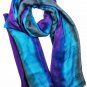 Blue Striped Modal Silk Hand Painted Watercolor Scarf