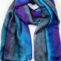 Blue Striped Modal Silk Hand Painted Watercolor Scarf