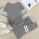 Women's Gray Striped Accent Short Sleeve and Joggers Set