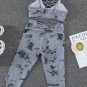 Womens Gray Tie-dye Crisscross Sport Bra and Leggings Set