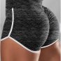 Black Marble Print High Waist Striped Trim Lift up Butt Yoga Sports Shorts