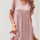 V Neck Pompom Babydoll Style Short Sleeves Flowy Mini Dress