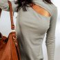 Gray High Neck Cut-out Ribbed Knit Short Dress