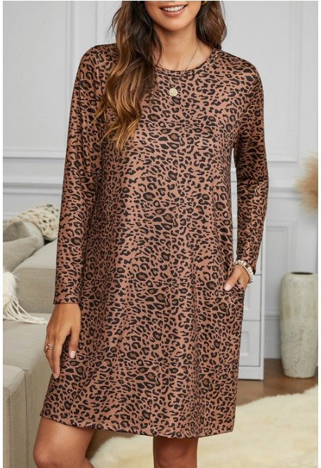 Round Neck Leopard Twist Mini Dress
