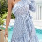 Ruffled Single Sleeve Printed Dress with Belt