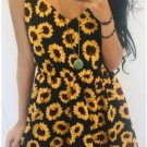 Sunflower Tassel Splicing Elastic Waist V-Neck Mini Dress - Black