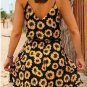 Sunflower Tassel Splicing Elastic Waist V-Neck Mini Dress - Black