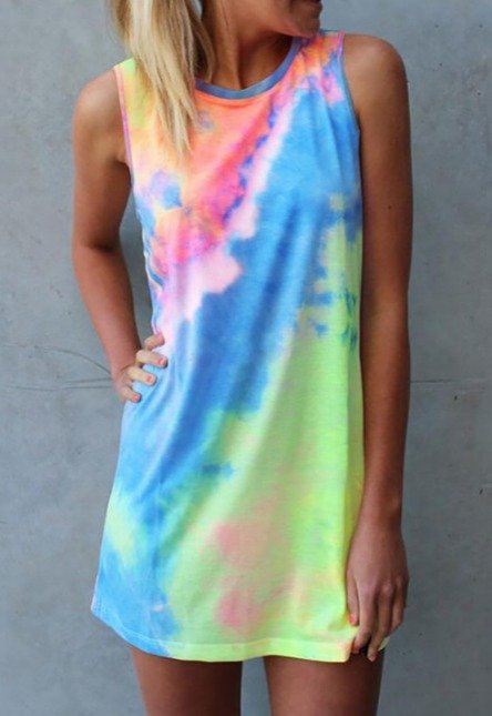 Tie Dye Hollow Out Sleeveless Mini Dress