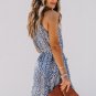 Leopard Sleeveless Mock Neck Ruffle Tie Waist Mini Dress