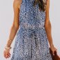 Leopard Sleeveless Mock Neck Ruffle Tie Waist Mini Dress