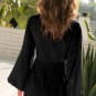 Black V Neck Cut-out Puff Long Sleeve Mini Dress