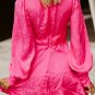 Rose Leopard Lantern Sleeve Front Cut-out Mini Dress