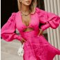 Rose Leopard Lantern Sleeve Front Cut-out Mini Dress