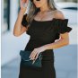 Black Ruffled Sleeves Off Shoulder Mini Dress