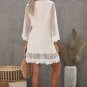 White Wrap V Neck Elastic Waist Polka Dot Mesh Lace Splicing Dress