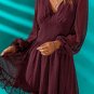 V Neck Lantern Sleeve Swiss Dot Mini Dress
