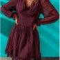 V Neck Lantern Sleeve Swiss Dot Mini Dress
