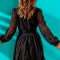 V Neck Lantern Sleeve Swiss Dot Mini Dress